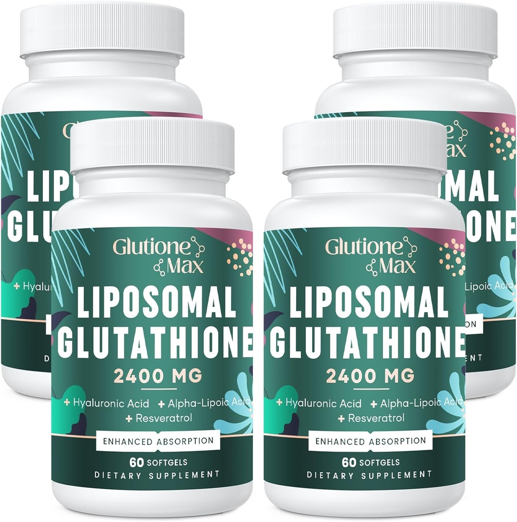 8-in-1 Liposomal Glutathione 2400 MG, High Absorption Antioxidant Formula - עם Hyaluronic Acid, Alpha-Lipoic Acid, Resveratrol - Skin, Liver Detox & Immune System, 240 Softgels