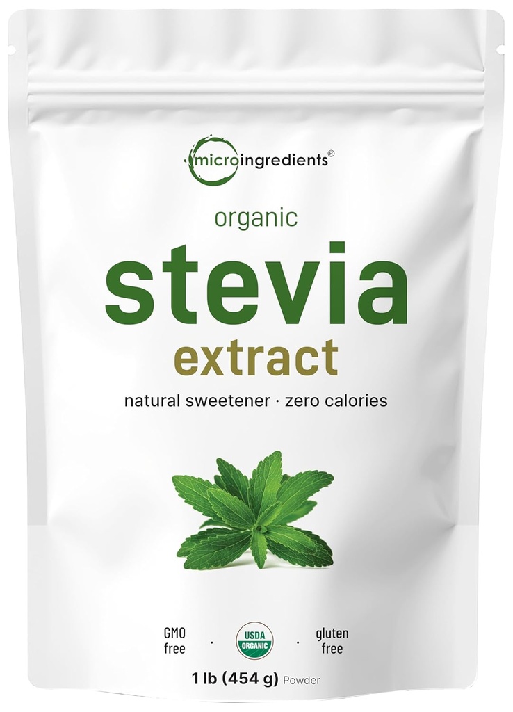 אבקת Stevia אורגנית טהורה, 1 פאונד (2,837 משרתים), הרמה הגבוהה ביותר Stevia Green Leaf לחלץ Reb-A | מופחת Bitter Aftertaste | 0 Calorie, Natural Sweetener, Sugar Alternative, Keto Friendly