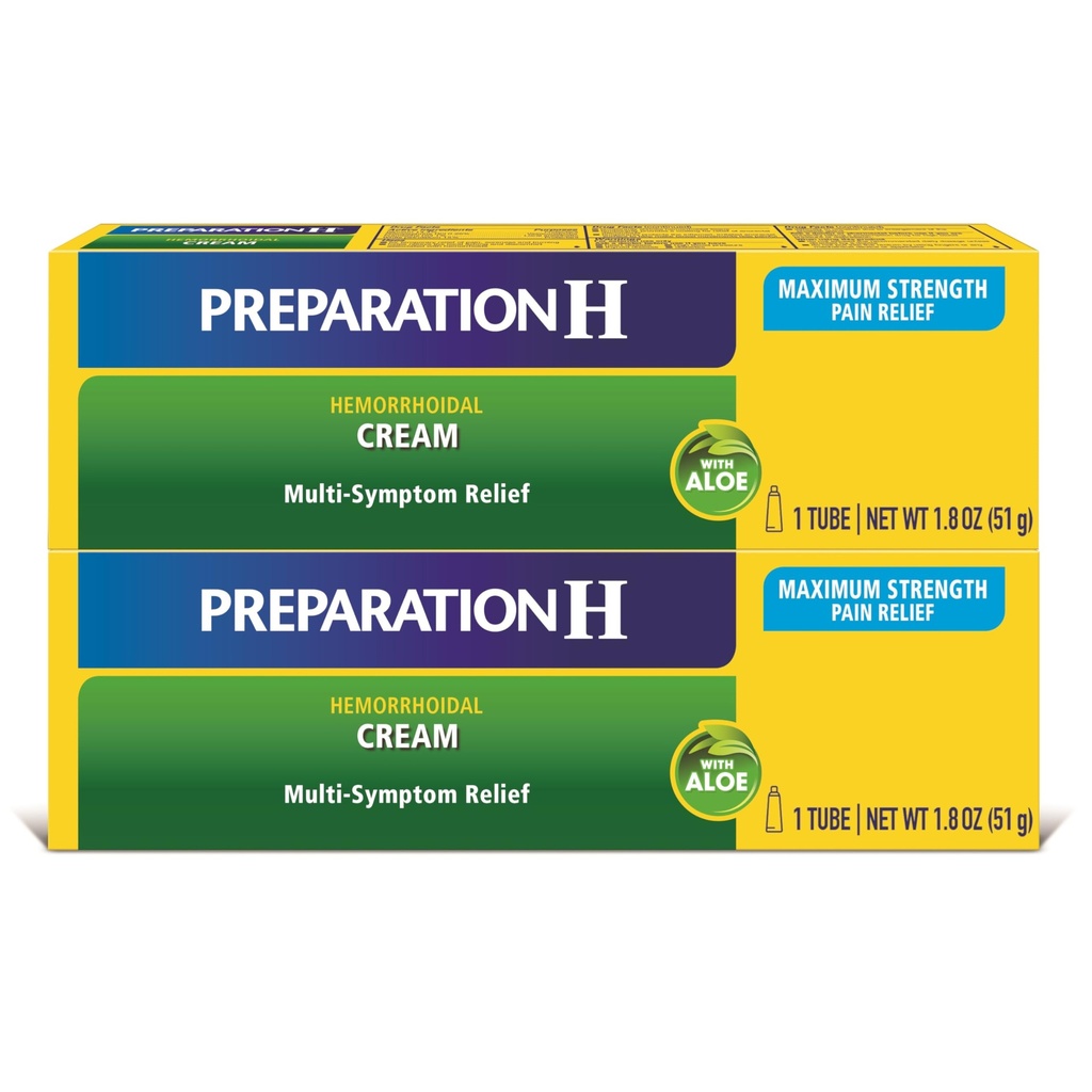 הכנה H Hemorrhoid Symptom Treatment Cream (2 x 1.8 Ounce Tube), כוח רב עוצמה מקסימלי כאב הקלה עם Aloemptom