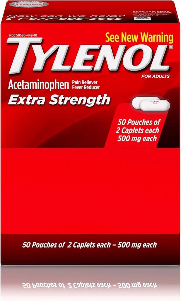 Tylenol (R) אקסטר-Strength, 2Caplet Dosage, 100 caplets הכולל,500 מ"ג כל אחד