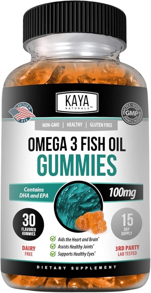 Kaya Naturals אומגה 3 Fish שמן חניכיים - תוספת שמן Fish עם EPA & DHA Fatty Acids - מסייע תמיכה המוח, עין, בריאות הלב ותמיכה החיסון - לא GMO - 30 Count Count
