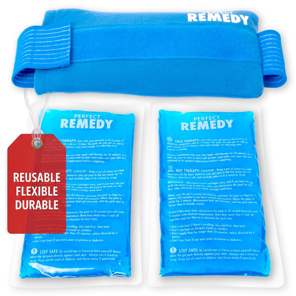 מושלם Remedy 2Pack Gel Ice Packs עבור פציעות עם כיסוי, גמיש חם קר קומפרס, Soothing Soft Ice Packs לעזרה בתנאי פציעות, אלטרנטיבה לבקבוק מים חמים (כחול, רגיל)