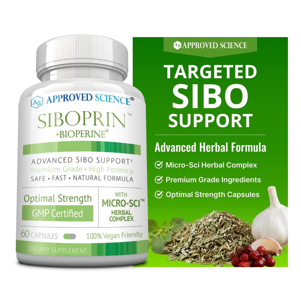 מוסמך מדע Siboprin - 60 קפסולות - תמיכה Gut Balance, Soothe Intestinal Irritation, עזרה עם Cramps ו Bloating - Caprylic Acid, Barberry, Oregano - טבעוני טבעוני