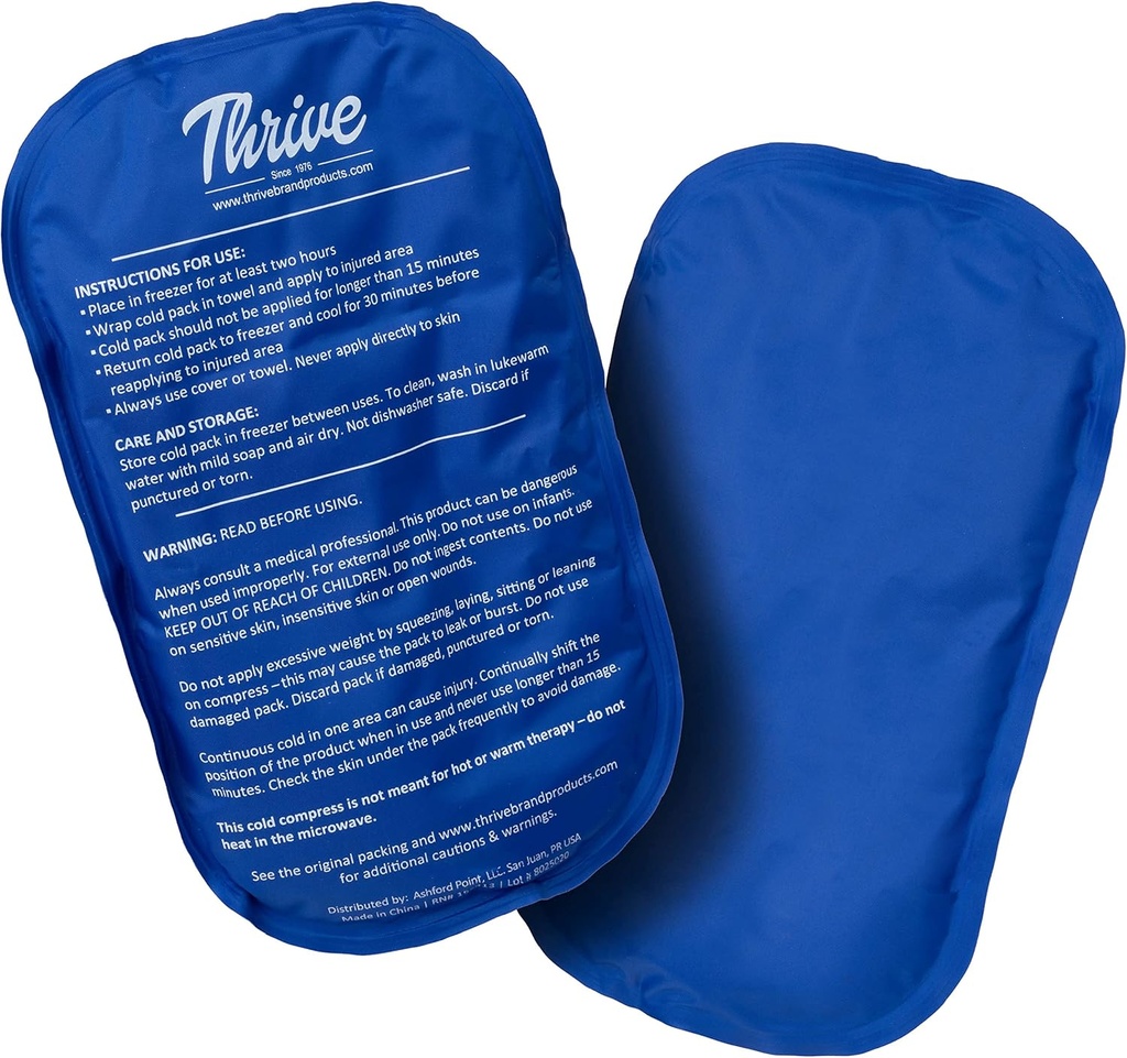 חבילות קרח Thrive for Injuries Reusable - Large, Dark Blue, 2 Count - Gel Ice Packs & Cold Compress Pads for Neck, Shoulder, Knee & Back Pain Relief - גמישות, ממושכת טיפול
