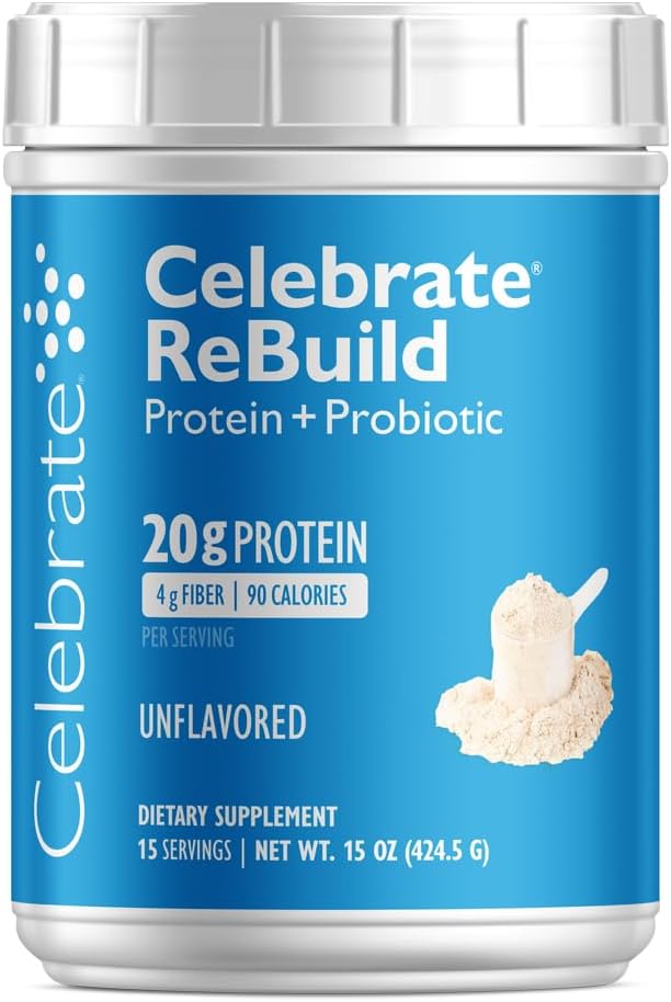 חוגגים ויטמין ReBuild אבקת חלבון עם Probiotics & Prebiotics - 20g Whey Isolate חלבון, סיבים גבוהים, עבור פוסט רופאי ניתוח חולים - unflavored (15 משרתים)