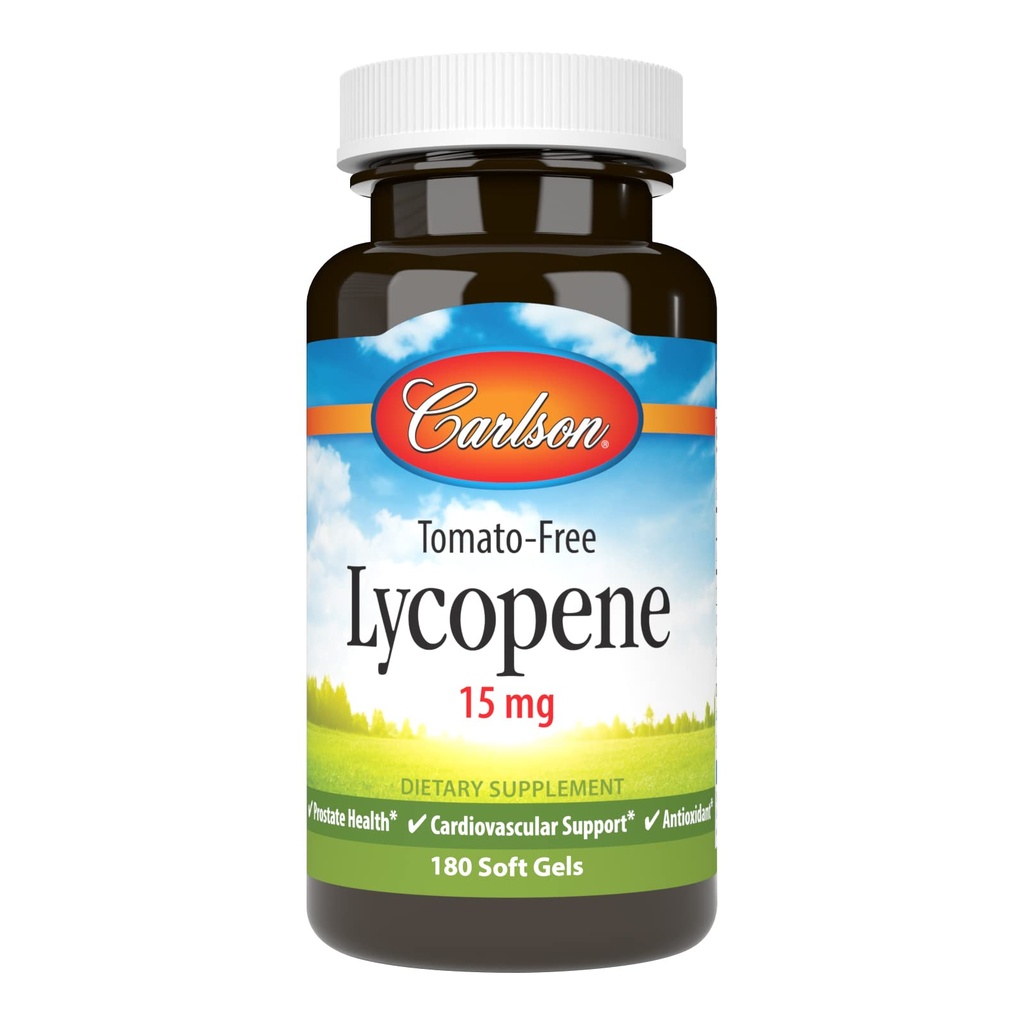 קרלסון - Lycopene, 15 מ"ג, Tomato-Free, Prostate Health & Circulation Support, Optimal Wellness, 180 Softgels