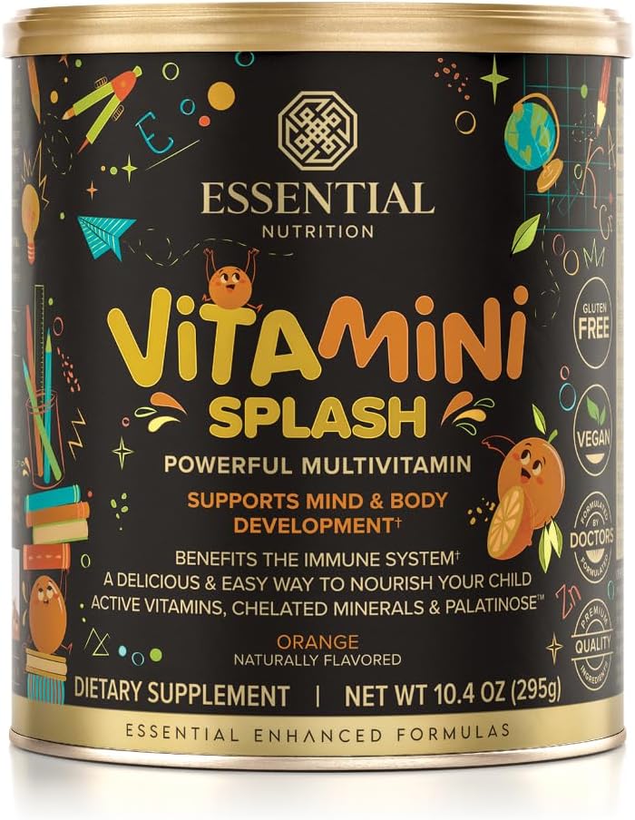 ויטמינים תזונתיים חיוניים Splashi - ילדים multivitamin אבקה - תמיכה תזונתית - 13 ויטמינים פעילים ו -6 מינרלים צ'lated, Prebiotic סיבים - Orange Flavor - (10.4 oz)