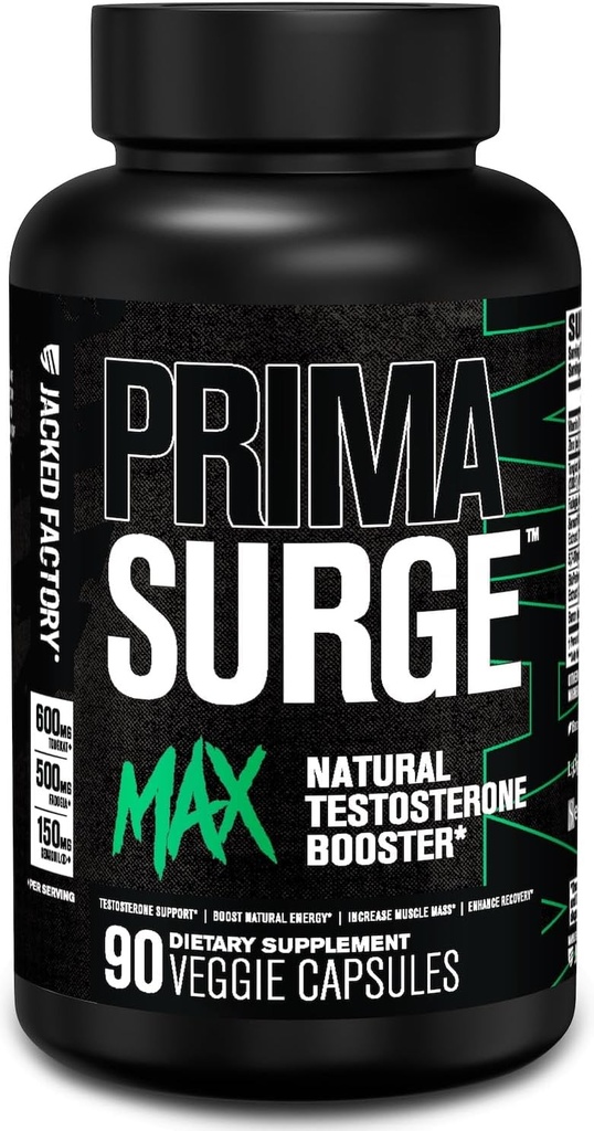 Jacked Factory Primasurge Max טסטוסטרון Booster for Men - תוסף טסטוסטרון טבעי עם Tongkat Ali, Fadogia Agrestis & Sensoril Ashwagandha - Test Booster עבור מסת שריר - 90 הרוזן