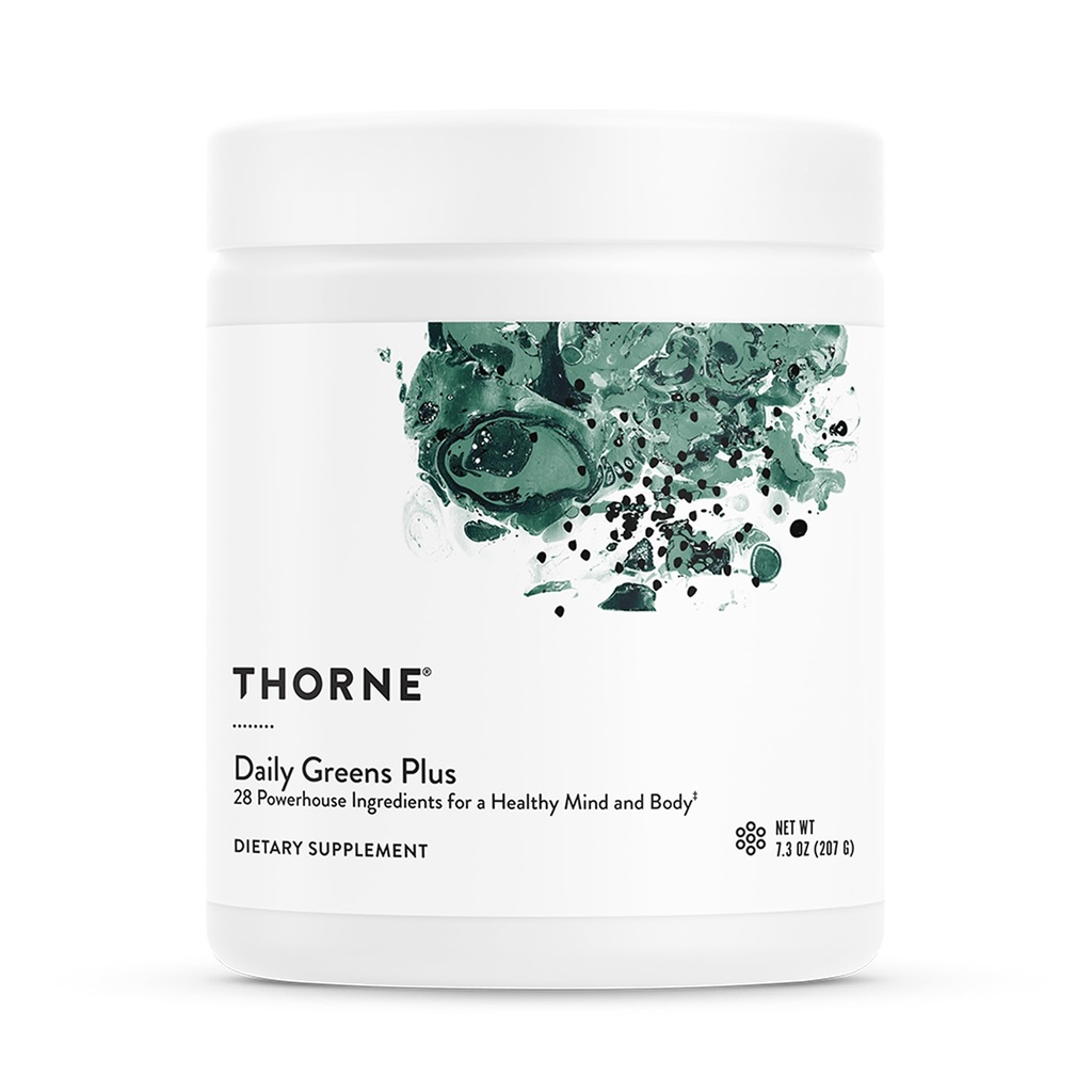 THORNE - Daily Greens Plus - אבקת ירקות מקיפה עם Matcha, Spirulina, Moringa ו- Fitogen, Mushroom ו- Antioxidant בלנדרים - מרעננים, Mint Flavor 7.2 Oz - 30 משרתים