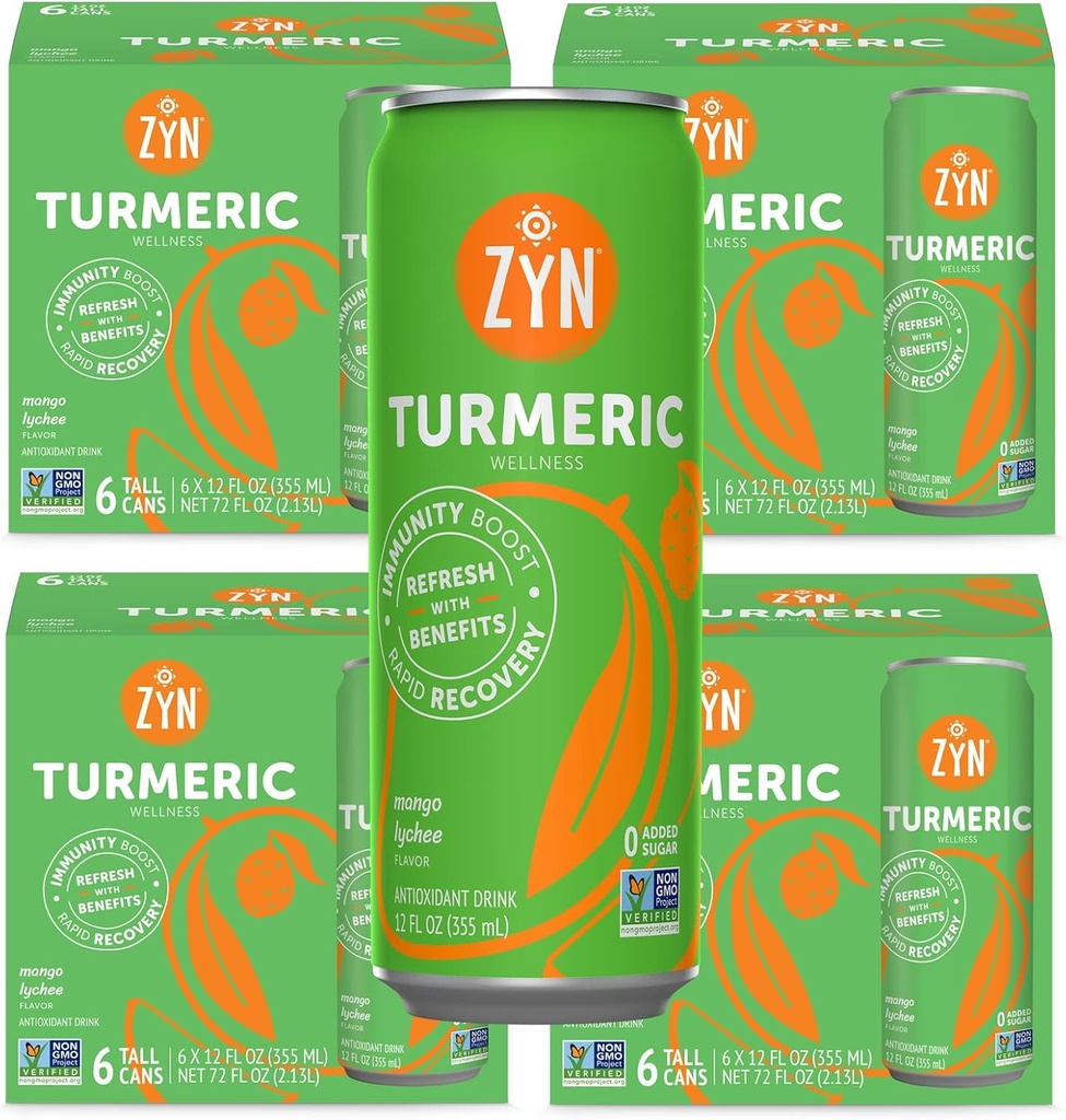 ZYN Turmeric Wellness Drink (24 Pack), מנגו Lychee Flavored Turmeric Curcumin שתייה עם Black Pepper, לא תוספת סוכר, נמוך פחמימות ושותה נמוכה קלוריות, ניקוי אלטרנטיבי חלופי