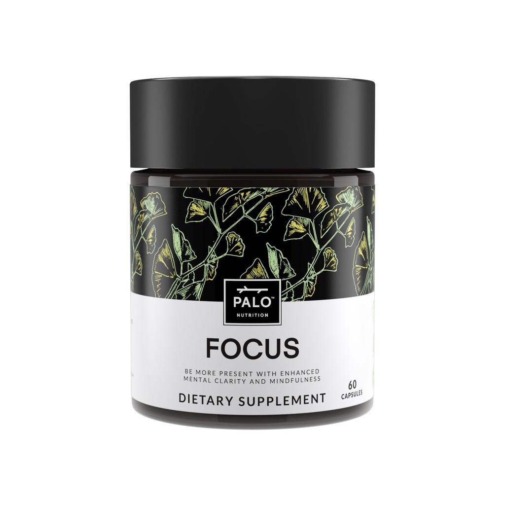 PALO FOCUS Brain Booster Natural Supplement Nootropic for Memory, Focus, Learning, Reall, Attention and Cognition - גינקו בילובה, Bacopa, Gotu Kola, Ashwagandha, Mucuna 60 כמוסות
