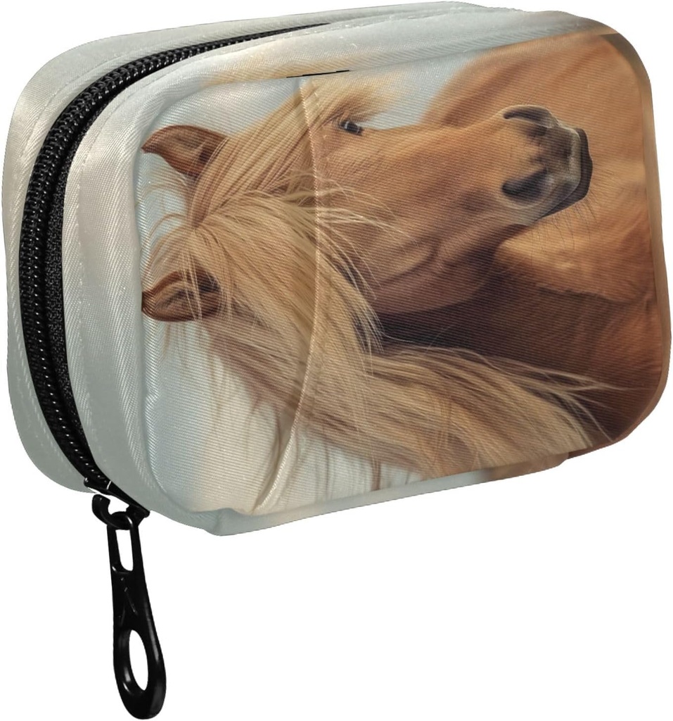 Fustylead Beautiful Brown Horse with Long Mane Pill Organer Case with Zipper 2 Times A Day for ויטמין ותוסף, 7 Day Travel Organer Medicine Case