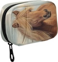 Fustylead Beautiful Brown Horse with Long Mane Pill Organer Case with Zipper 2 Times A Day for ויטמין ותוסף, 7 Day Travel Organer Medicine Case