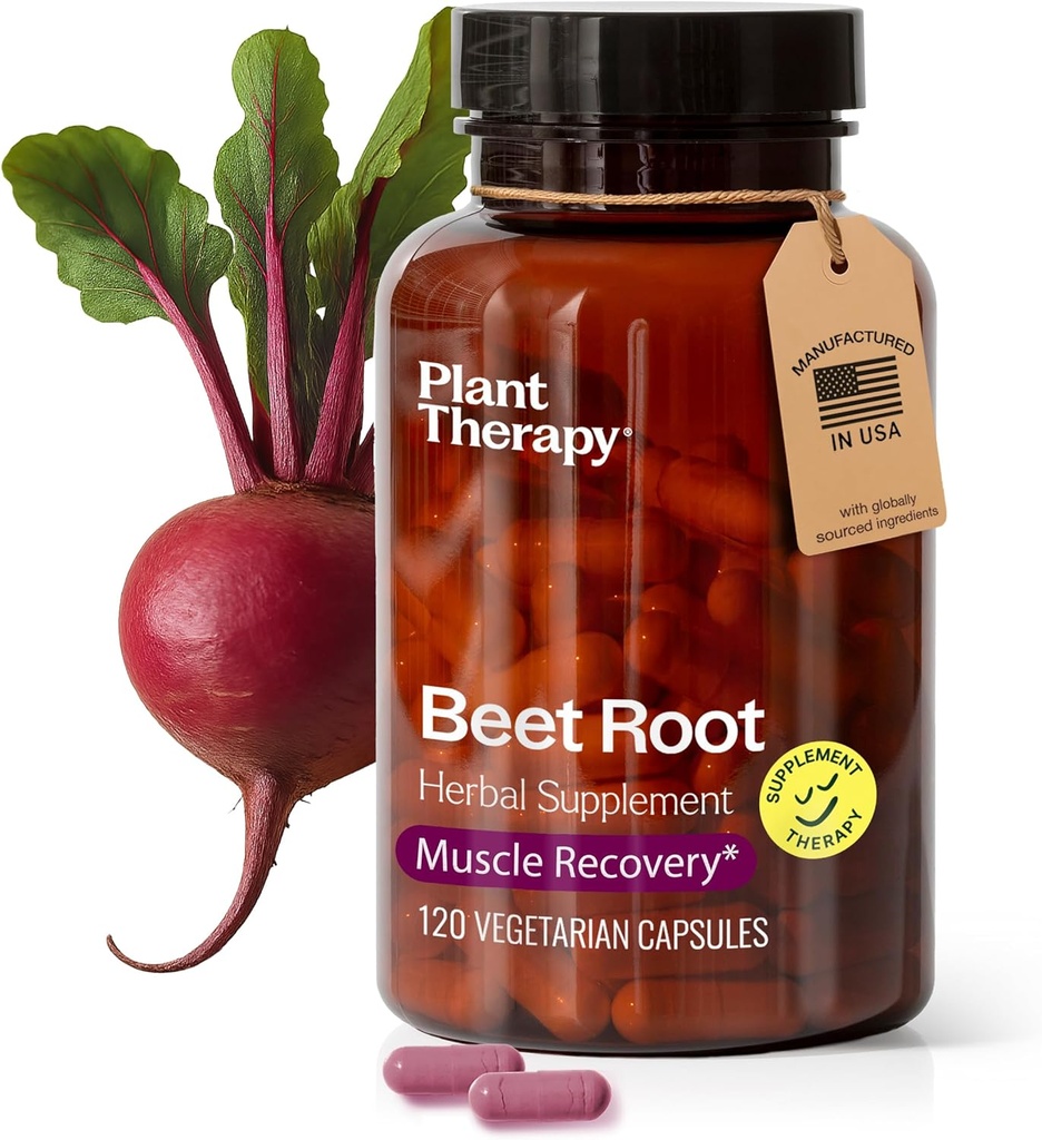 Plant Therapy Beet Root Capsules Manufactured in USA 4 Month Supply Boosts Stamina, Fights Fatigue, Great for Muscle Recovery & Cardiovascular Health Supplements for Women & Men 120 Vegetarian Capsule
