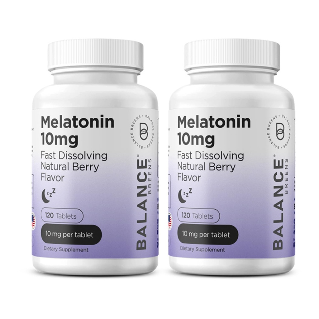 Balancebreens Melatonin 10mg Fast-Dissolve, 120 טבליות - Natural Sleep Aid for Restful Nights, Drug-Free Support forlaxation and Tranquility