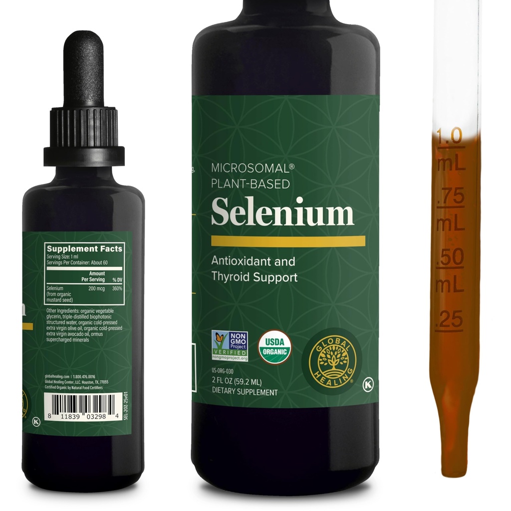 מרכז הריפוי העולמי - Selenium 200mcg, תוסף Selenium טיפות עם רכיבים אורגניים, אנטי-oxidants עבור Thyroid ו- Immune תמיכה, non-GMO & Gluten-חינם, עבור גברים ונשים - 2 Fl Oz Oz Oz