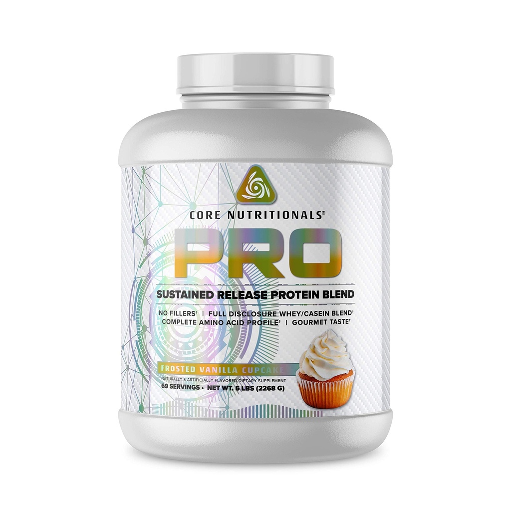 דיאטות הליבה Pro Sustained לשחרר חלבון בלגן, תערובת Enzyme העיכול, 25G חלבון, 2G Carb, 69 משרתים (Frosted vanilla Cupעוגות)