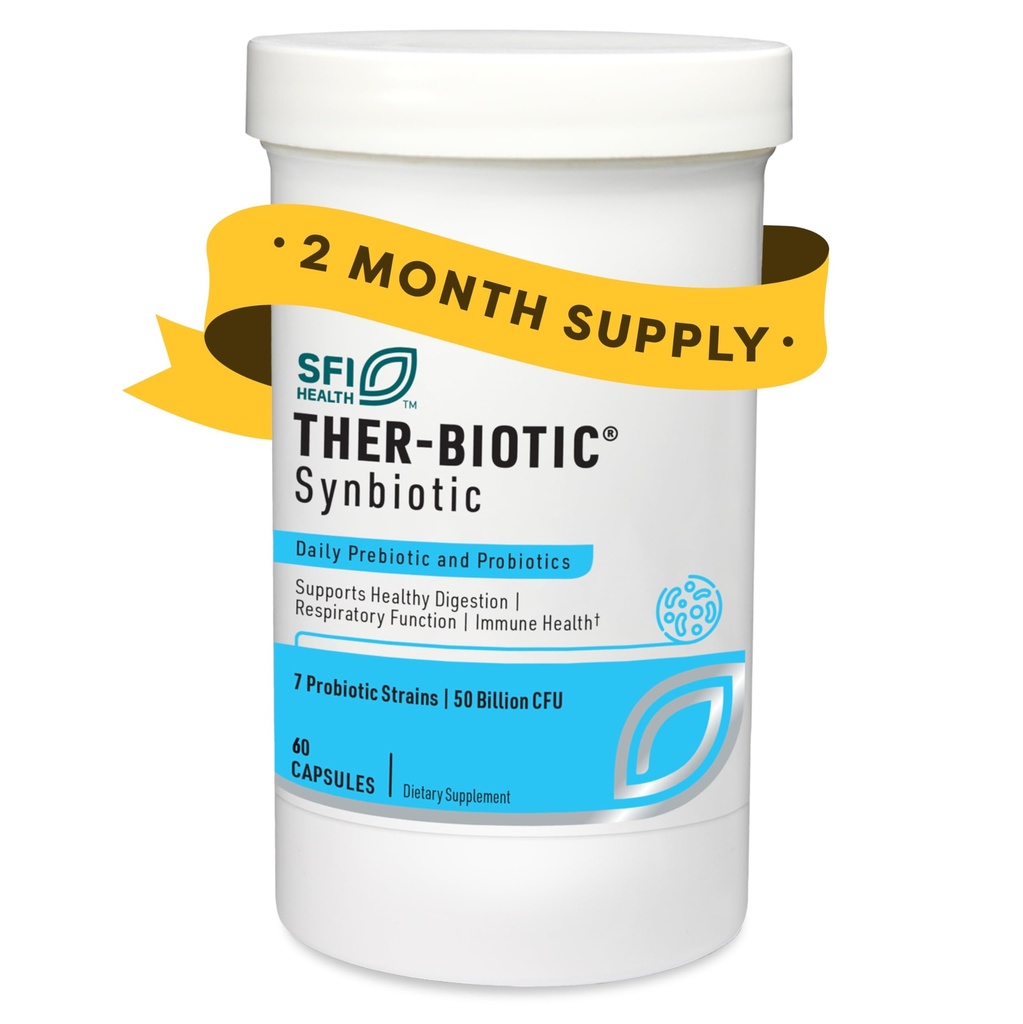 SFI Health Klaire Labs Ther-Biotic Synbiotic Prebiotics & Probiotics for Women & Men - Daily Probiotic with low FODMAP Prebiotic - Gut, Immune, Respiratory & Digestive Health Support (60 קפסולות)