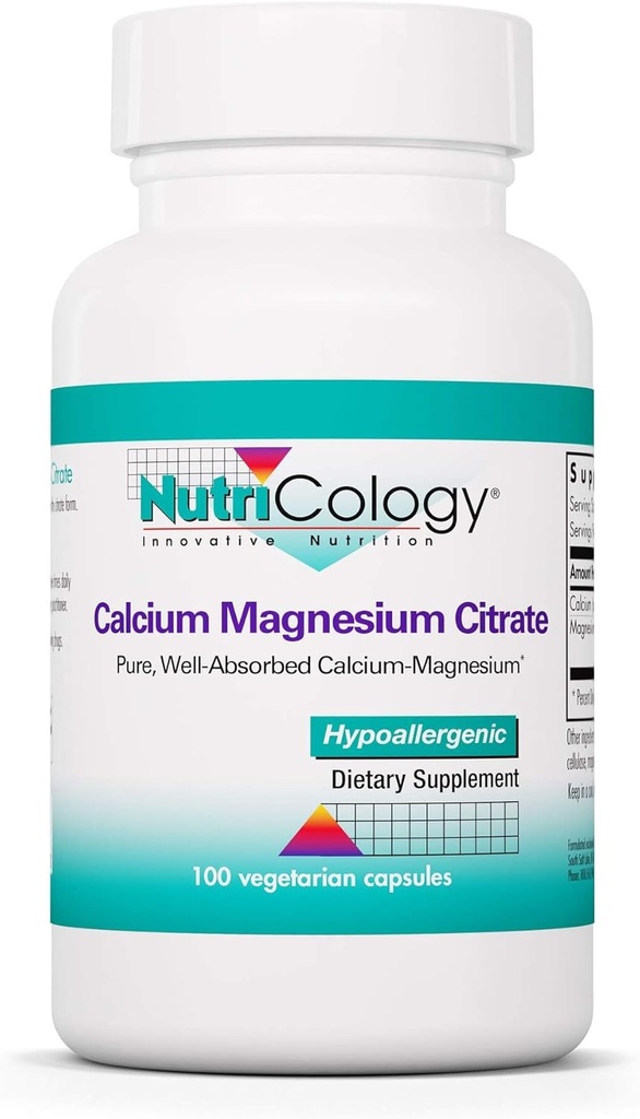 Accology Calcium Magnesium Citrate תוסף - בריאות העצם, עם Calcium Citrate, Pure, Well-Absorbed, קפסולות צמחוניות - 100 Count