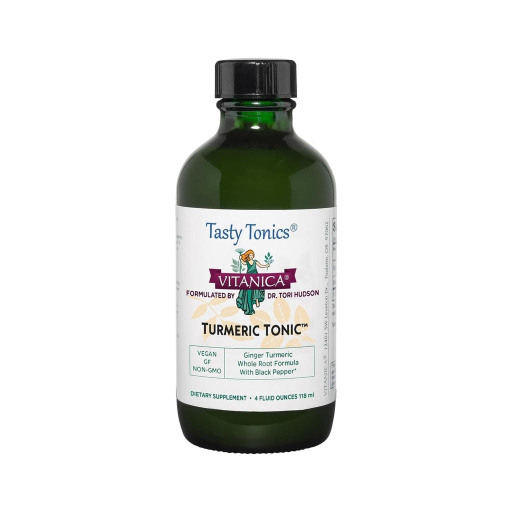 Vitanica, Turmeric Tonic, Non-GMO נוזל Turmeric Curcumin תוסף 1000 מ"ג, עם Black Pepper וג'ינג'ר, Antioxidant, Vegan, Gluten Free, 4 Ouncecece