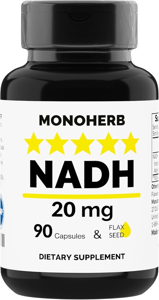 MONOHERB NADH 20 מ"ג - 90 קפסולות צמחוניות - מופחת Nicotinamide Adenine Dinucleotide תוסף