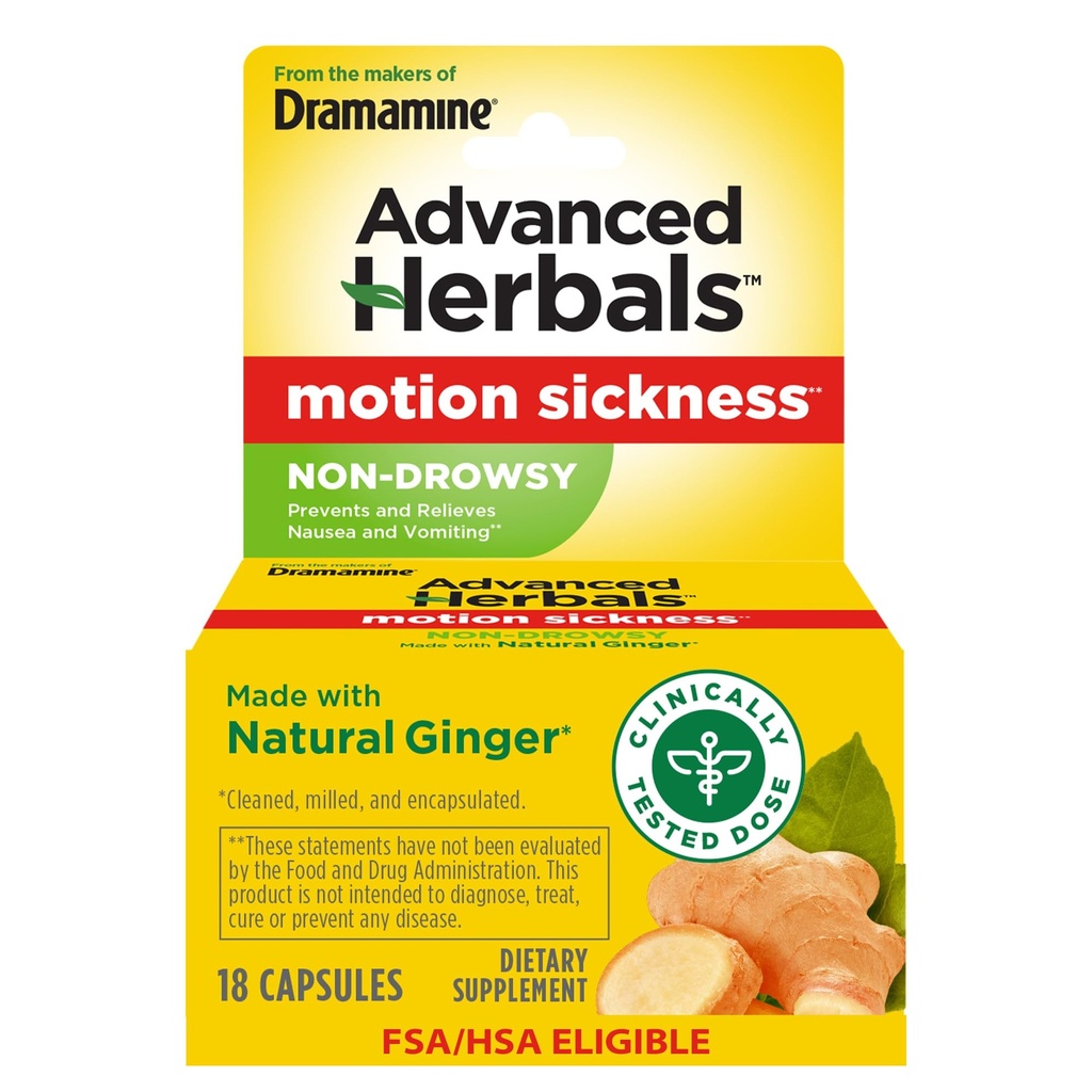 מתוך The Makers of Dramamine, Herbals מתקדם, Non-Drowsy, Motion Diseaseness, Made with Natural Joker, 18 Count