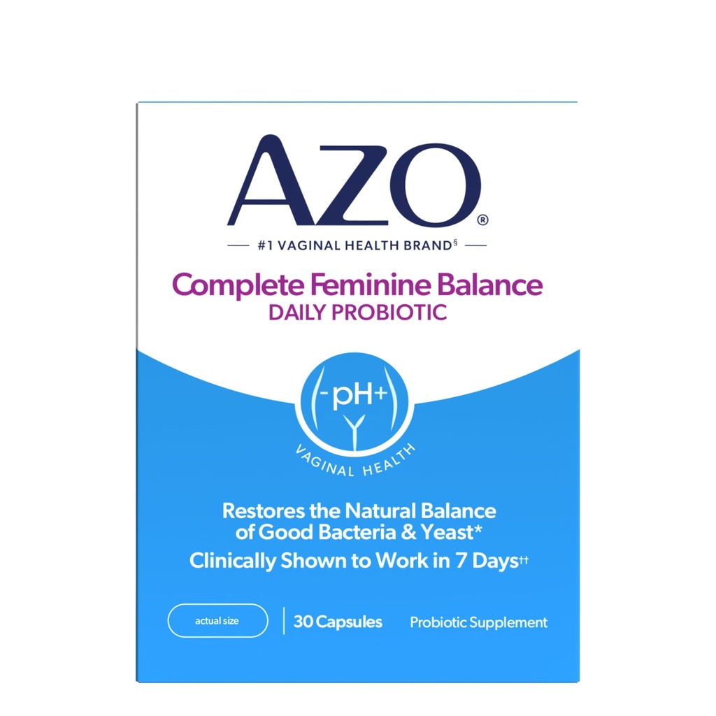 AZO השלם Feminine Balance Daily Vaginal Probiotics לנשים, פרובאנס קליני כדי לעזור להגן על בריאות Vaginal, מסייע איזון pH וצעקות, 30 ספירה