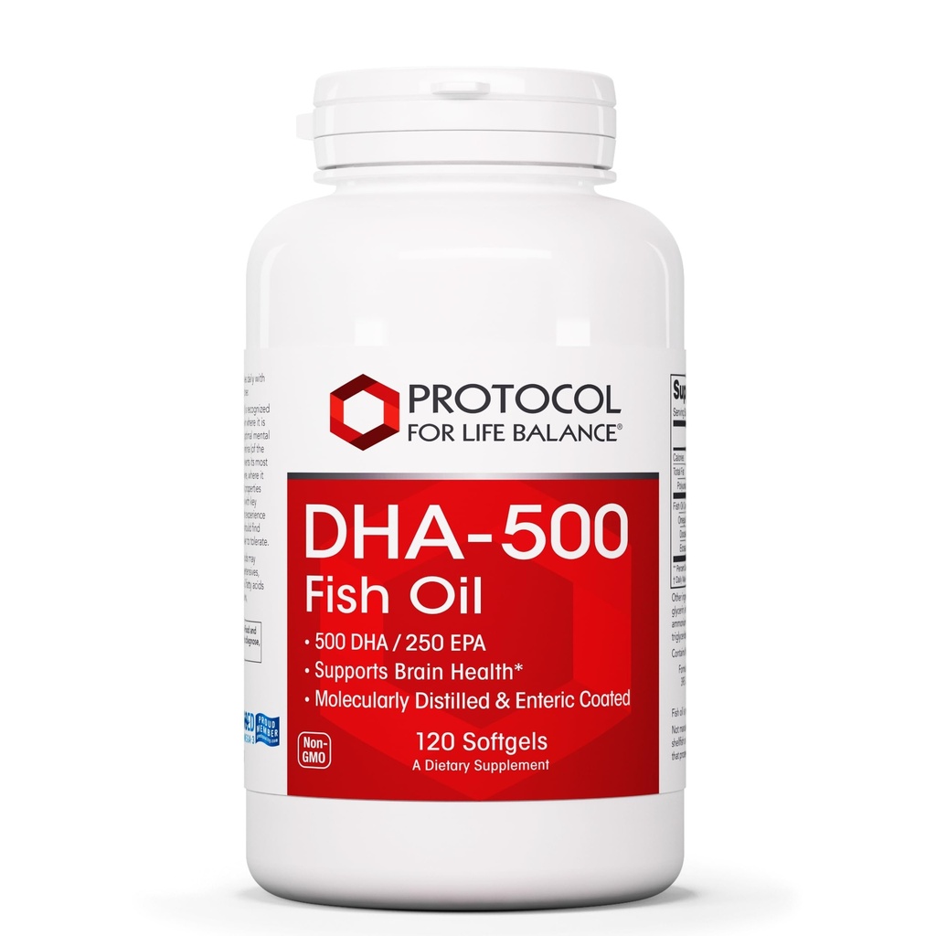 ProTOCOL for Life BALance DHA-500 מ"ג ו-EPA 250 מ"ג - תוספת שמן דגים - בריאות המוח ותמיכה - Easy Digest - non-GMO & Halal - 120 Softgels