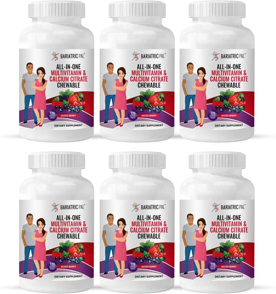 BariatricPal "All-in-one Chewable Multivitamin with Calcium Citrate & Iron - מעורב ברי (180 יום אספקה)