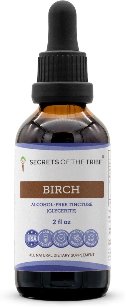 סודות של Tribe Birch Tincture Alcohol-Free Extractch (Betula Pendula) Dried Leaf (2 FL OZ)