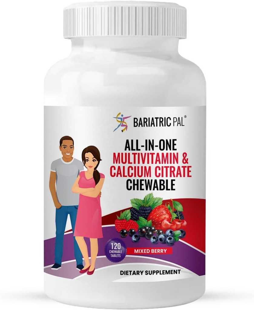 BariatricPal "All-in-one Chewable Multivitamin עם Calcium Citrate & Iron - מעורב ברי (30 ימים אספקה)