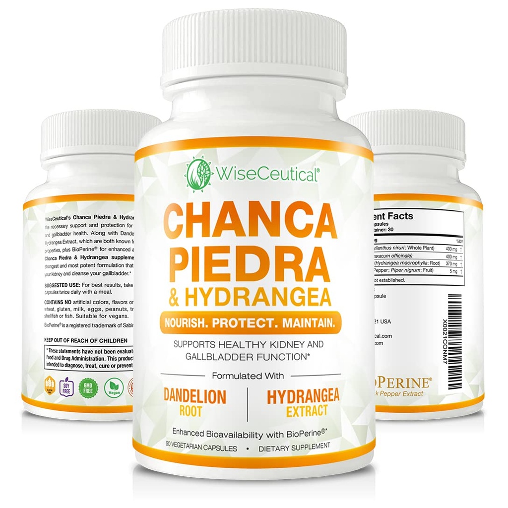 Max Strength Chanca Piedra, hydrongea & Dandelion Root - Natural Kidney & Gallbladder Formula - Stone Breaker, Flush Impurities, ניקוי Urinary Tract - משופרת עם BioPerine. 60 קפסולות Veggie
