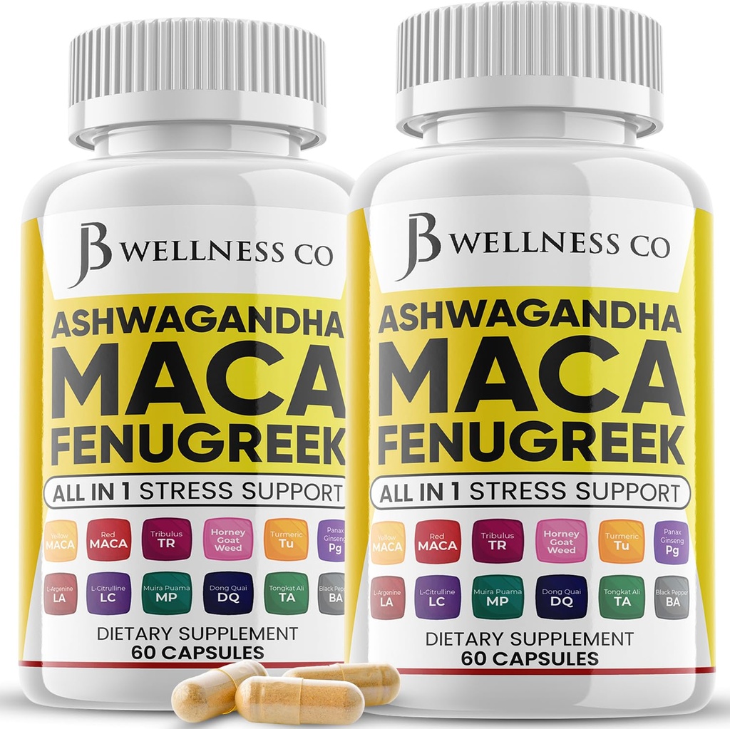 Ashwagandha Maca Root Fenugreek תוספת עם טונגקט עלי גינזנג - Assists with Mood & Thyroid Health - Made in USA - 120 Count