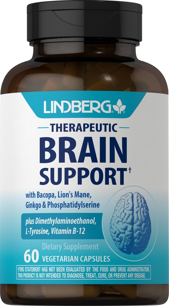 Lindberg Brain Supportתוסף לנשים וגברים | 60 קפסולות | גלולות מורכבות | עם Phosphatidylserine, Lion's Mane, ויטמין B12 | Vegetarian, non-GMO, Gluten Freeten Freeten