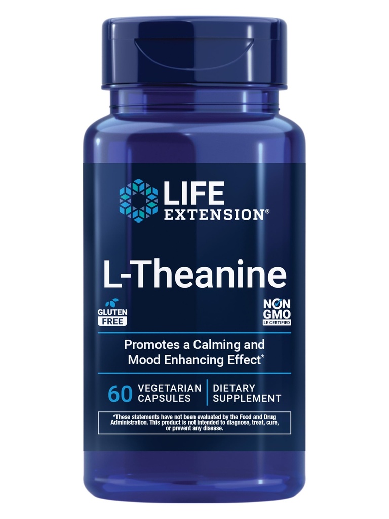 Life Extension L-theanine, Amino Acid theanine, Calm, מרגיעה, Mood, Gluten-Free, non-GMO, Vegetarian, 200 מ"ג, 60 קפסולות