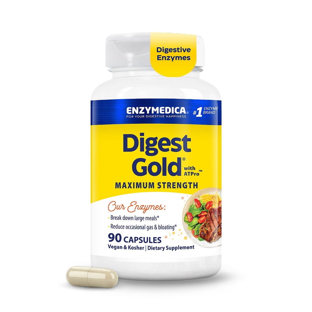 Enzymedica Digest Gold - Digestive Enzyme Supplement for Women & Men, Enzyme Capsules for Digestion, Gut Health Support, Helps Gas & Bloating, ATPro Energy Support, Maximum Strength, Vegan - 45 Caps