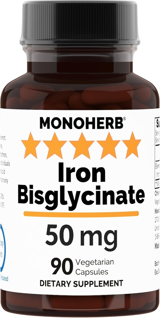 Iron Bisglycinate 50 מ"ג - 90 ואג קפסולות - 50 מ"ג של ברזל אלמנטרי לקפסולה