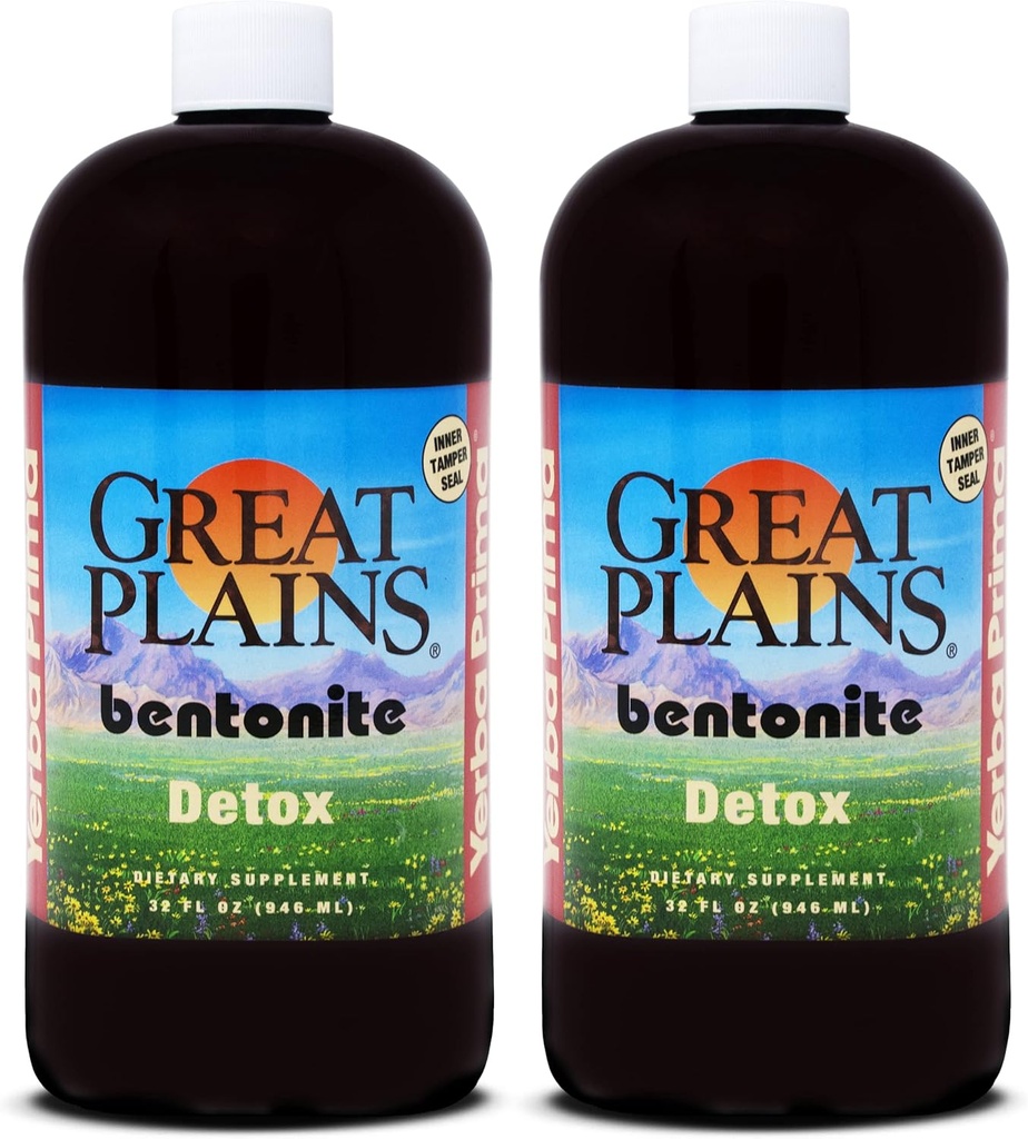 Yerba Prima Great Plains Bentonite - 32 oz (Pack of 2) - תוספת נוזל פנימי קליי עבור ניקוי טבעי