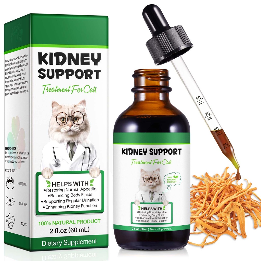 תמיכה Kidney לחתולים, Cat Kidney Treatment Support Cat Urinate באופן קבוע, מחזק את פונקציית Kidney, Increase Immunity, Herbal תוסף תומך בתפקוד Kidney בריא - 60 מ"ל/2fl.oz.