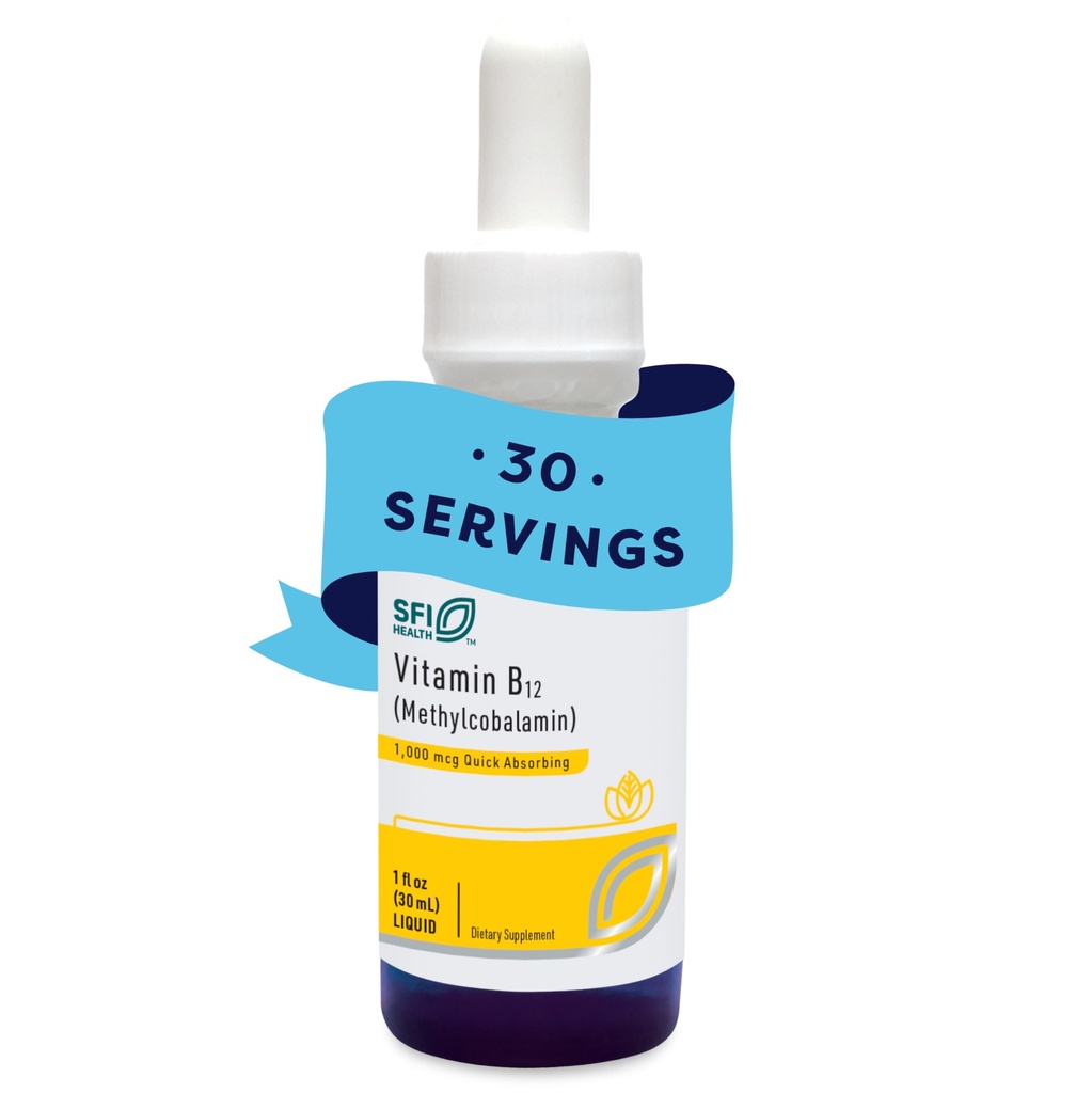 Klaire Labs SFI בריאות ויטמין B12 נוזל טיפות 1 מ"ג - Methyl B12 טיפות, 1000mcg Active Methylcobalamin - משלוח נוזלי עבור Absorption Efficient - Hypoallergenic (30 מ"ל / 1 oz)