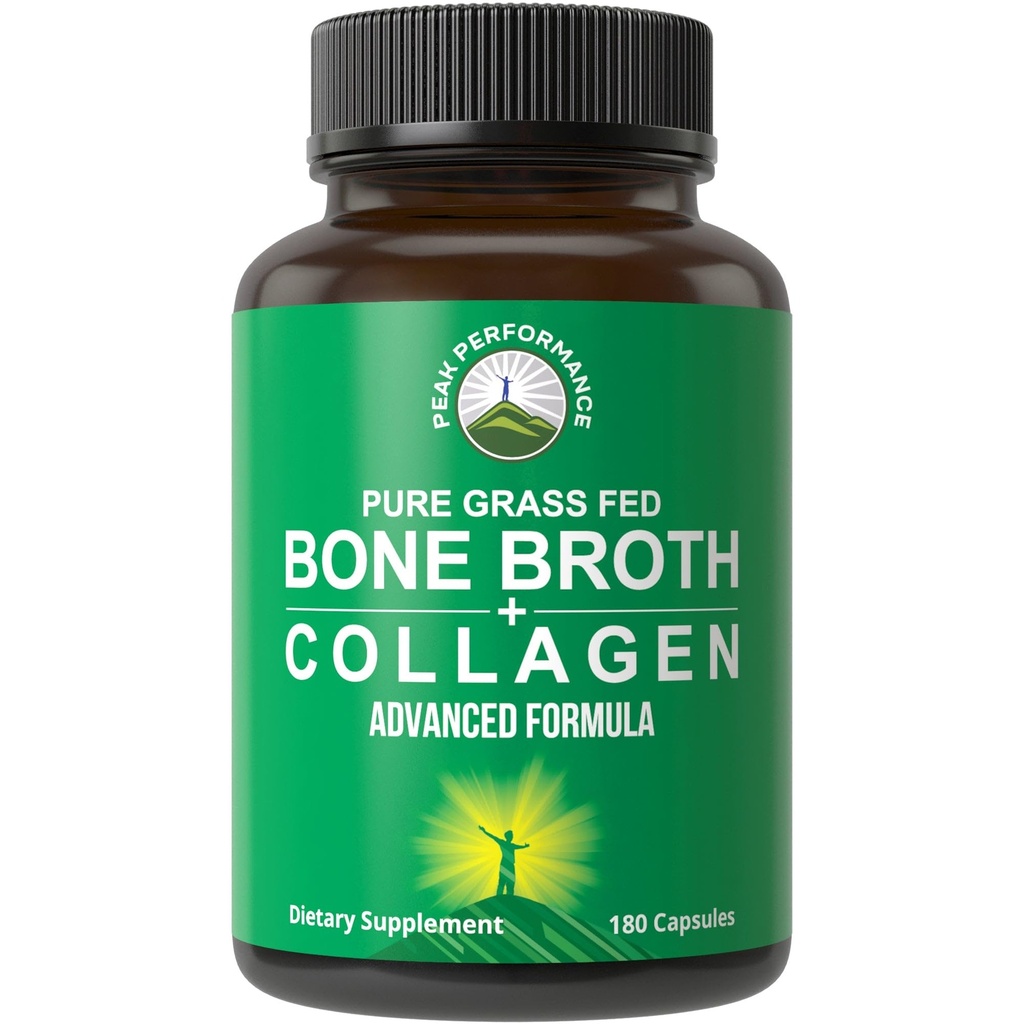 Bone Broth Collagen קפסולות 180 גלולות של Grass Fed Bone Broth Collagen חלבון פפטידים. מכיל את כל 3 סוגים 1, 2, ו 3. Pure Pasture הרים טבליות ידידותיות Paleo עבור נשים וגברים