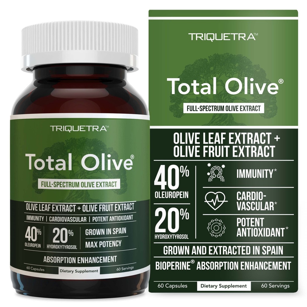 Totalאוליב® - אוליביפץ (40% Ol Europein) Plus אוליב לחלץ (20% hydroxyrosol) - מלא Spectrum Extractn & Extracted בספרד - BioPerine Absorption Enhancement (60 Count)