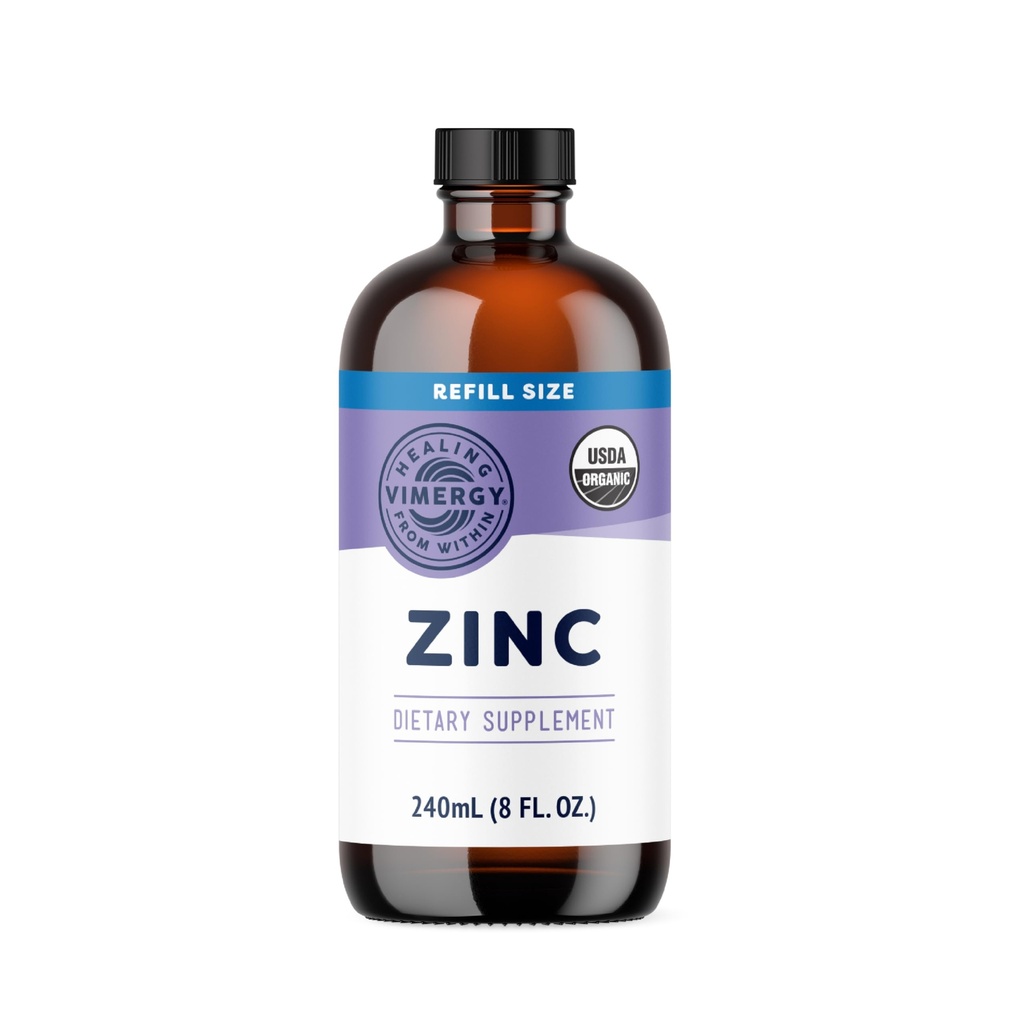 Vimergy אורגני Zinc תוספי עבור נשים וגברים (7.5 מ"ג נוזל Zinc Per משרת) מהיר-Absorbing Immune תמיכה, מקדם עצמות בריאות ועור, USDA מוסמך אורגני, טבעוני, עד 120 משרתים (240mL)