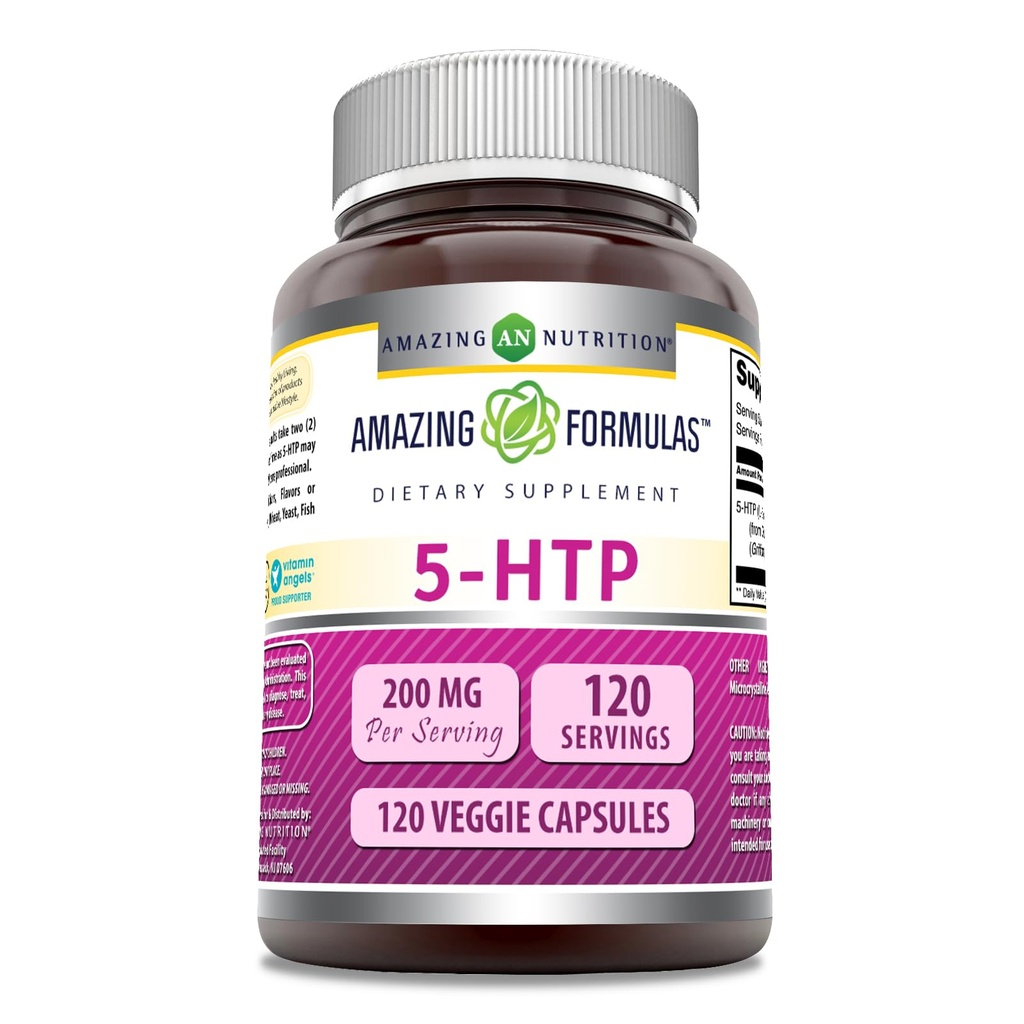 פורמולה מדהימה 5-HTP (L-5-Hydroxytryptophan) תוסף עבור 200 מ"ג לכל המשרתים | קפסולות Veggie | Non-GMO | Non-GMO | Gluten-Free | Made in USA (1 Pack | 120)