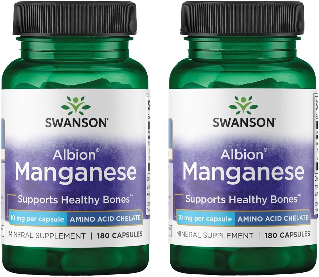 Swanson Albion Chelated Manganese 10 מיליגרם 180 קפסולות (2 Pack)