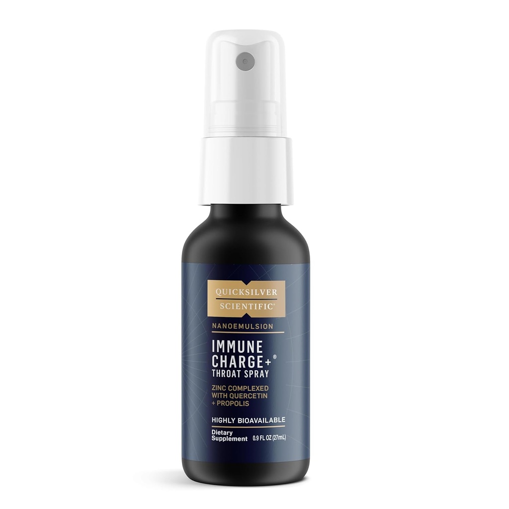 Quicksilver Scientific Immune Charge+ Zinc Throat Spray - Immune Support Liquid Zinc Supplement with Quercetin - 'Throat Coat' with Liposomal Absorption Technology (0.9 fl oz / 27ml)