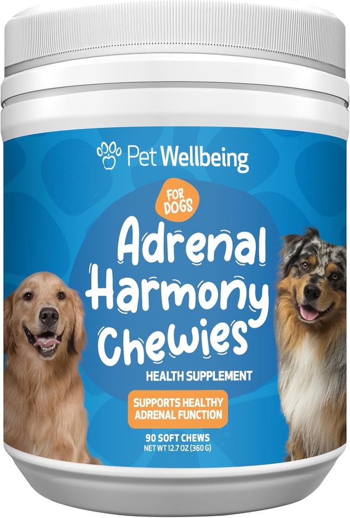 Pet WellBeing Adrenal Harmony Chewies for Dogs - Vet-Formulated - כלב התמיכה, Cortisol Balance, Ashwagandha, Bacopa - Herbal (90 Soft Chews)