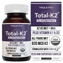 Total K2® | ויטמין K2 כ- MK7 & MK4 | Plus K1 & ויטמין D3 Cofactor - 620 mcg K2 לכל משרת - All-Trans MK7 מ- MenaQ7® - ויטמין C - טבעוני, מוסמך אורגני (60 קפסולות)