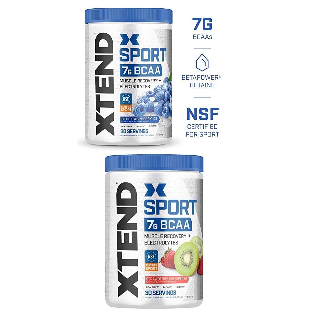 Scivation Xtend hydrosport BCAA אבקה, Chain Amino Acids, BCAAs, Zero Sugar Electrolyte אבקת משקאות + הידרה, Blue Raspberry & Strawberry קיווי, 30 משרתות Twin Pack