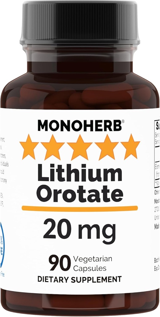 Lithium Orotate 20 מ"ג של ליתיום אלמנטרי לקפסולה - 90 קפסולות צמחוניות